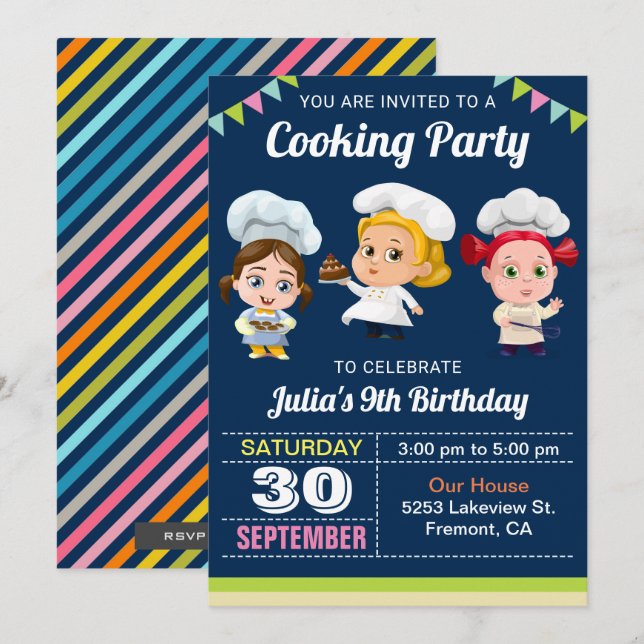 Cute Kids Cooking Baking Birthday Party Invitation (Front/Back)