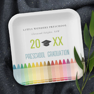 Cute Kids Crayon Fun Rainbow Preschool Graduation Paper Plate