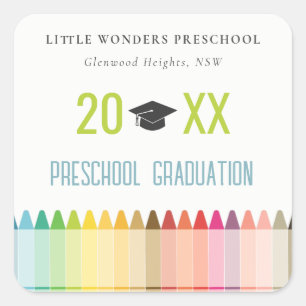Cute Kids Crayon Fun Rainbow Preschool Graduation Square Sticker