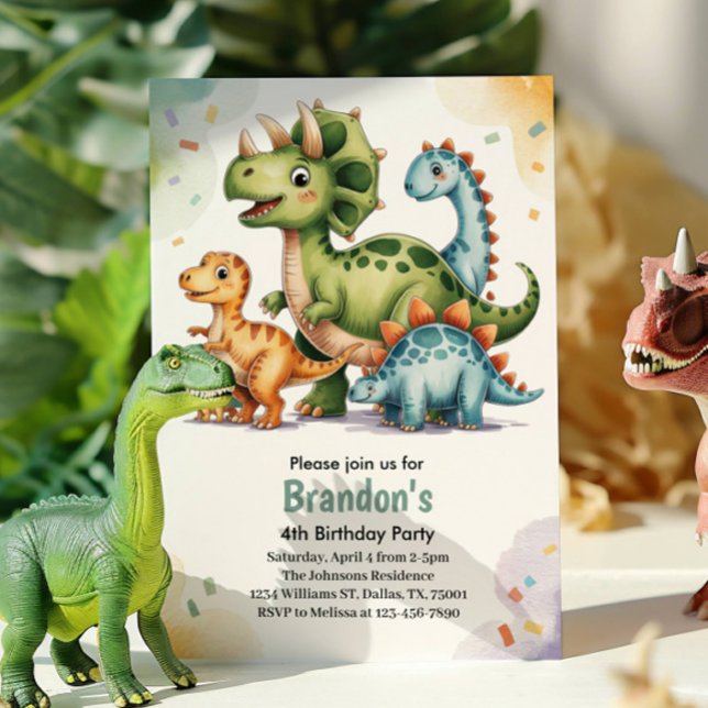 Cute Kids Dinosaur 4th Birthday Party  Invitation (Creator Uploaded)