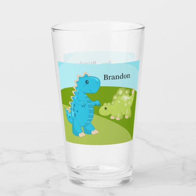 cute kids dinosaur add name Glass (Front)