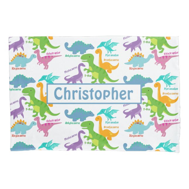 Cute Kids Dinosaur And Names Pillowcase (Front)