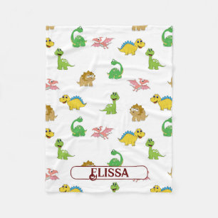 Cute Kids Dinosaur Animal Pattern Watercolor Name Fleece Blanket