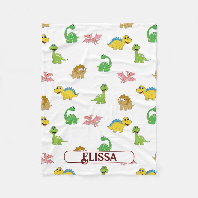 Cute Kids Dinosaur Animal Pattern Watercolor Name Fleece Blanket (Front)