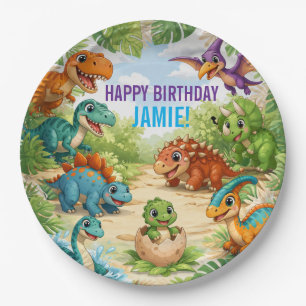 Cute Kids Dinosaur Birthday Paper Plate