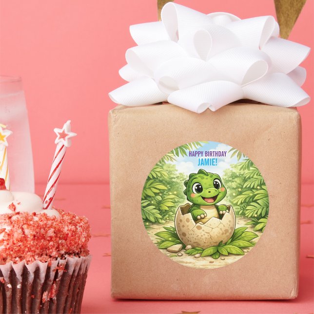 Cute Kids Dinosaur Hatchling Classic Round Sticker (Creator Uploaded)