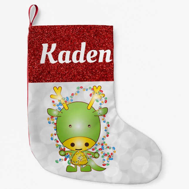 Cute Kids Dinosaur T Rex Small Christmas Stocking (Front)
