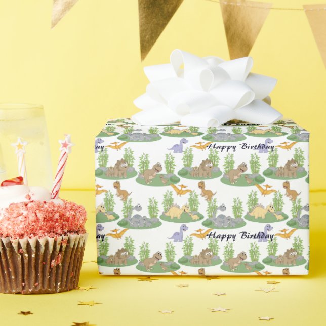 Cute Kids' Dinosaur Tree Pattern Birthday Wrapping Paper (Birthday Party)