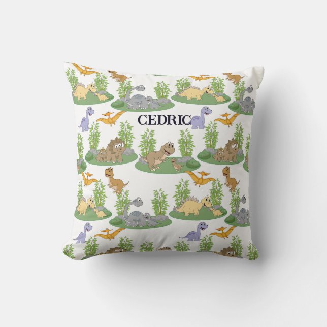 Cute Kids' Dinosaur Tree Pattern Name Custom Cushion (Front)