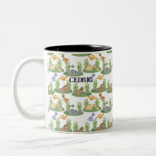 Cute Kids' Dinosaur Tree Pattern Personalized Two-Tone Coffee Mug
