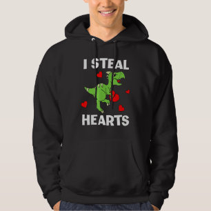 Cute Kids Dinosaur Valentines Day I Steal Hearts Hoodie
