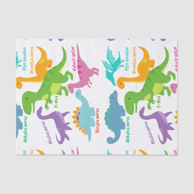 Cute Kids Dinosaurs And Names Tissue Paper (Front)