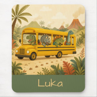 Cute Kids Dinosaurs School Bus Personalised Mouse Mat