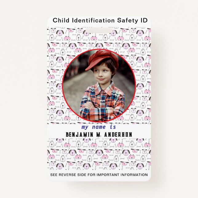 Cute Kid's dog Colourful Custom Photo Child ID ID Badge (Front)