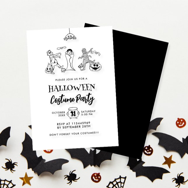 Cute Kids Doodle Halloween Costume Party Invitation (Creator Uploaded)