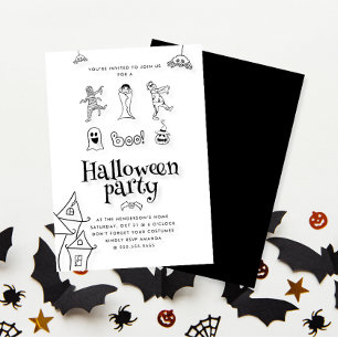Cute Kids Doodle Halloween Party Invitation