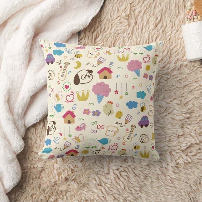 Cute Kids Doodle Pattern Cushion (Blanket)