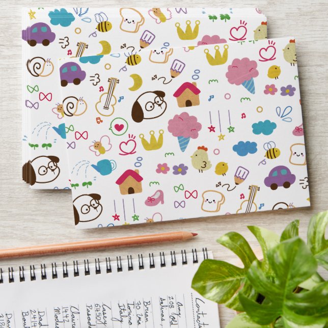 Cute Kids Doodle Pattern Envelope (Stacked)