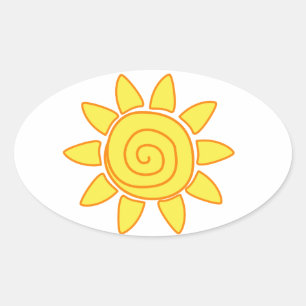 Cute Kids Drawing Sun Illustration Oval Sticker