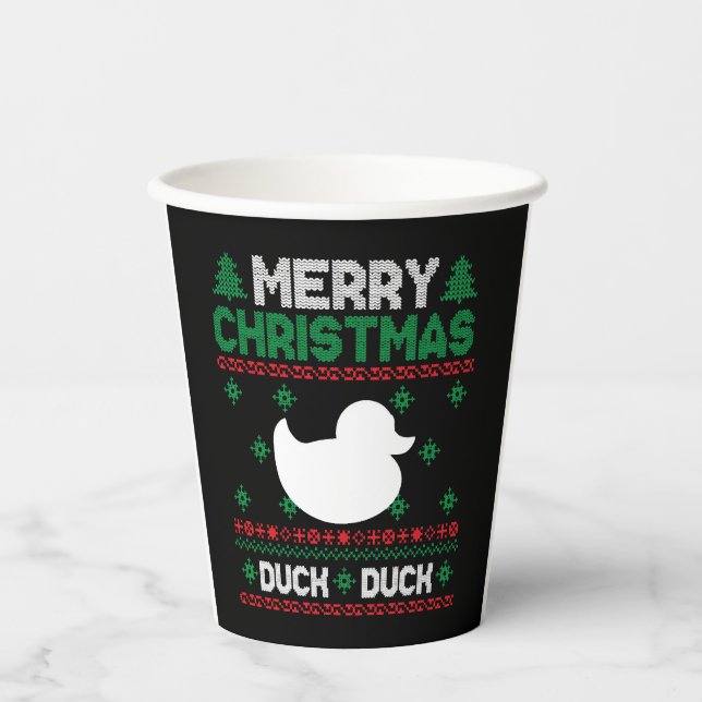 Cute Kids Duck Ugly Christmas Tshirt Paper Cups (Front)