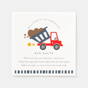 Cute Kids Dump Truck Any Age Birthday Fun Facts Napkin