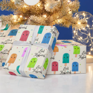 cute kids eid mubarak wrapping paper