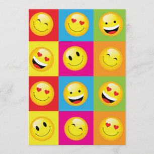Cute Kids Emoji Party Happy Face Emoticon Invitation