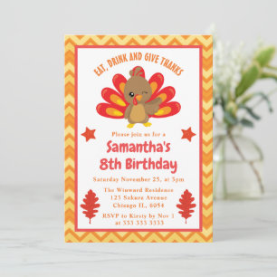 Cute Kids Fall Thanksgiving Turkey Birthday Invitation