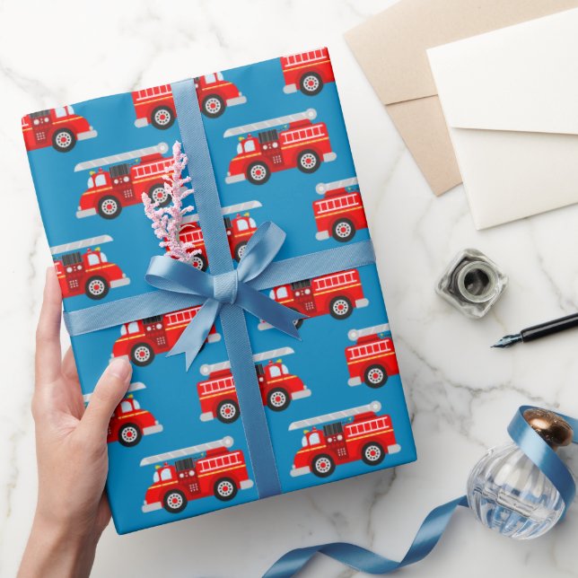Cute kids firetruck pattern party wrapping paper (Gifting)