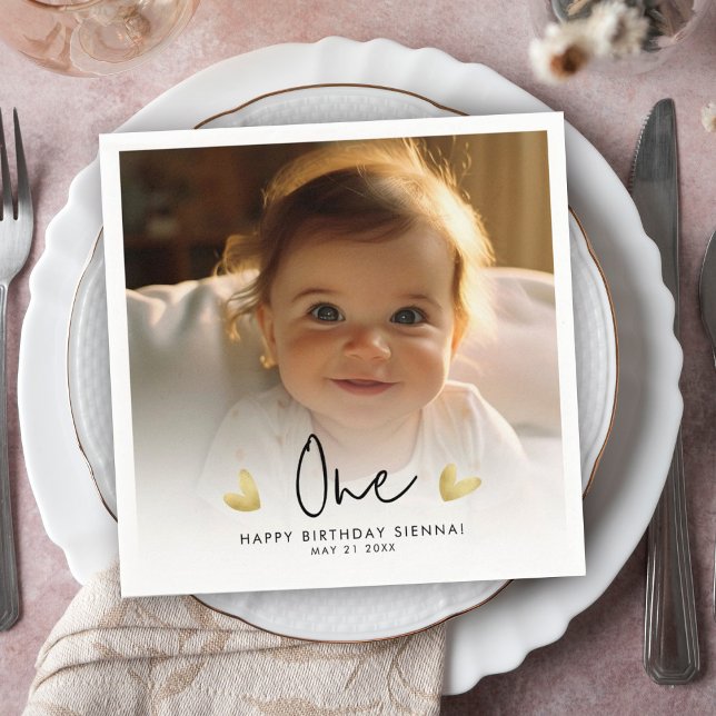 Cute Kid's First Birthday Party Custom Photo Napkin (Creator Uploaded)