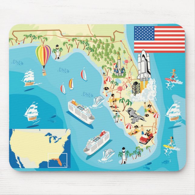 Cute Kids Florida Map Mouse Mat (Front)
