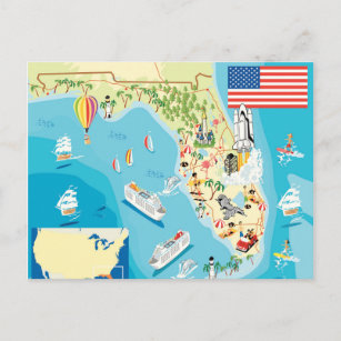 Cute Kids Florida Map Postcard
