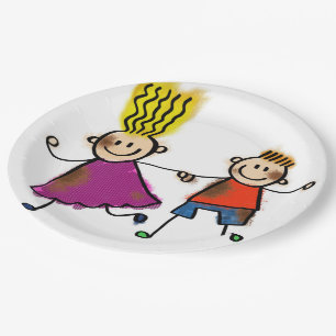 Cute Kids Friends Siblings Twins Birthday Party Paper Plate