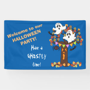 Cute Kids Ghost Tree Halloween Banner