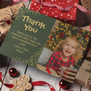 Cute Kids Gold Glitter Photo Christmas Thank You Card