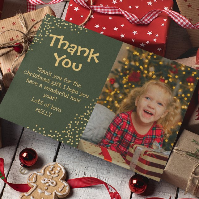 Cute Kids Gold Glitter Photo Christmas Thank You Card (Creator Uploaded)