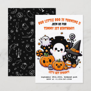 Cute Kids Halloween 1st Birthday Invitation