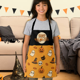 Cute Kids Halloween Apron – Pumpkins, Ghosts & Cat