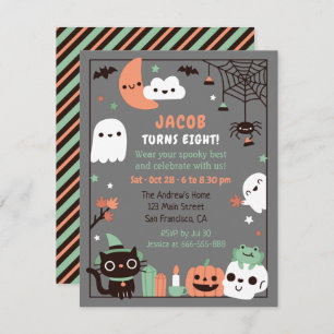 Cute Kids Halloween Birthday Party Grey Invitation