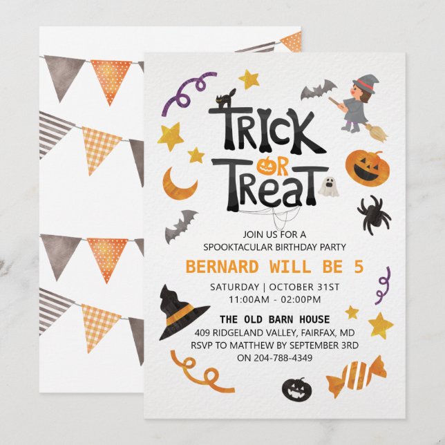Cute Kids Halloween Birthday Party Invitation (Front/Back)