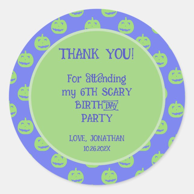 Cute Kids Halloween Birthday Thank You Sticker (Front)