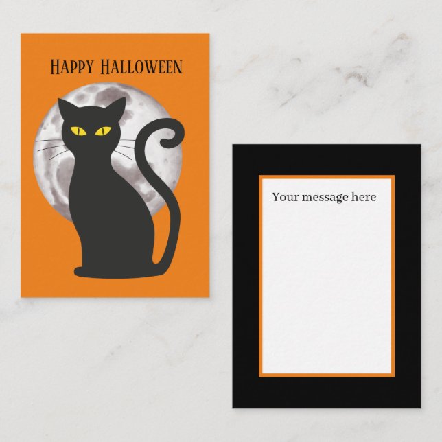 cute kids Halloween black cat add message Card (Front/Back)