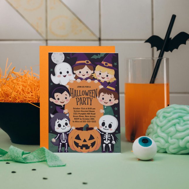 Cute Kids Halloween Costume Party Invitation (Halloween Party Invitation for Kids.)