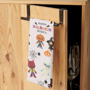 Cute Kids Halloween Costume Party Tea Towel