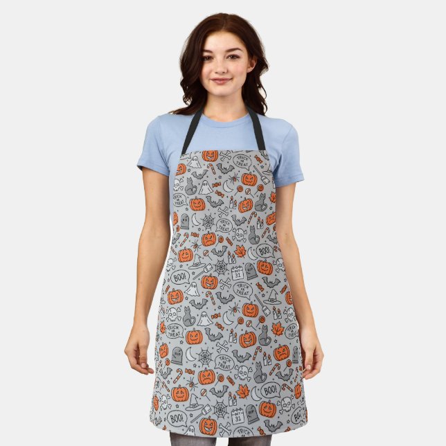 Cute Kids Halloween Doodle Pattern Apron (Worn)