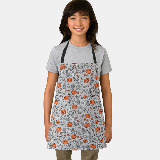 Cute Kids Halloween Doodle Pattern Apron (Insitu)