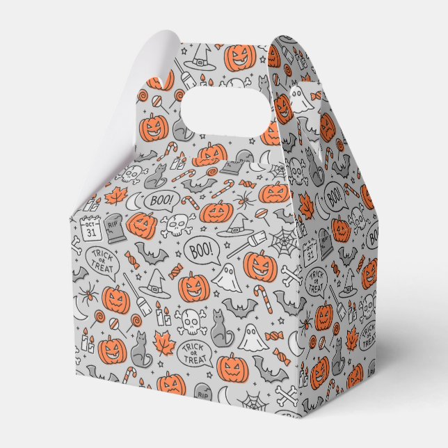 Cute Kids Halloween Doodle Pattern Favour Box (Front Side)
