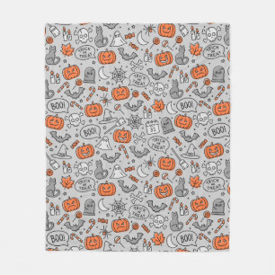 Cute Kids Halloween Doodle Pattern Fleece Blanket