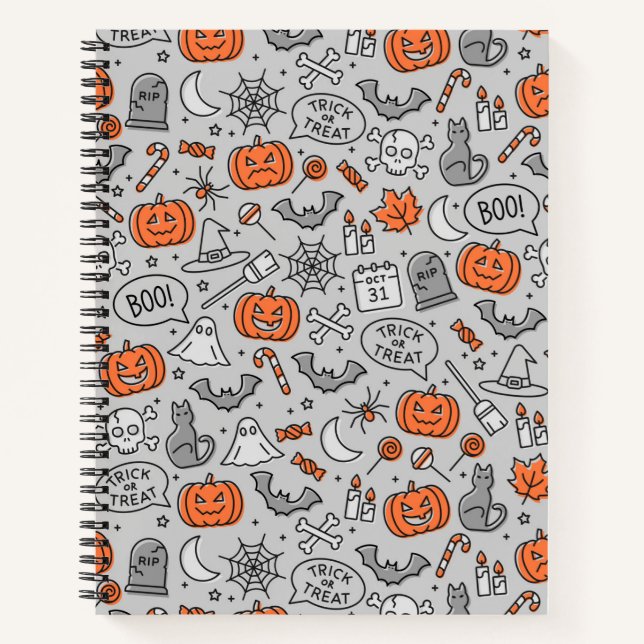 Cute Kids Halloween Doodle Pattern Notebook (Front)
