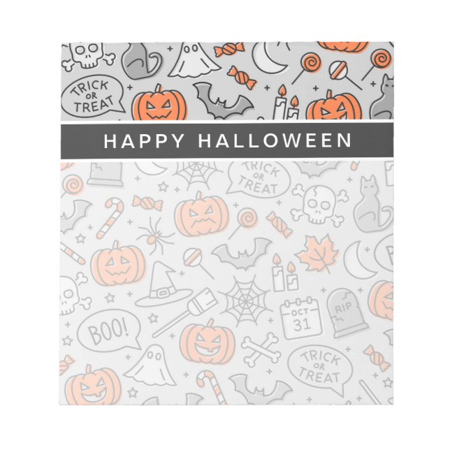 Cute Kids Halloween Doodle Pattern Notepad (Front)